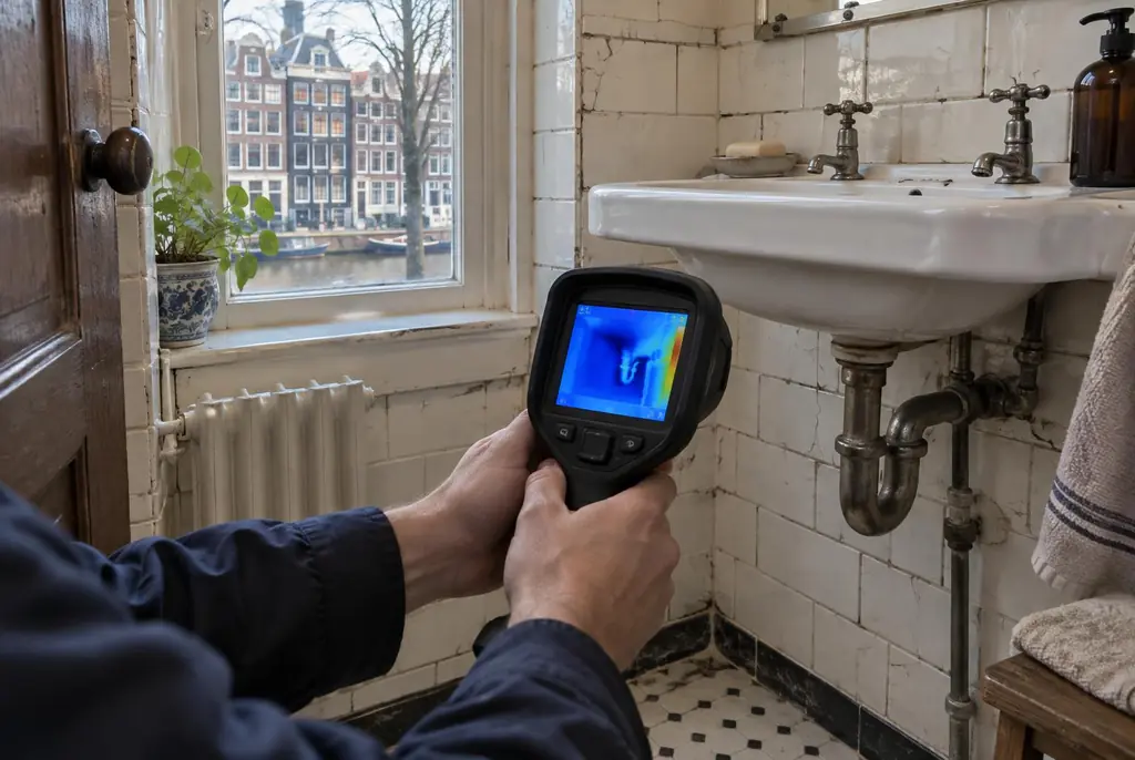 Lekdetectie Leiden – badkamer met oude leidingen achter de tegels
