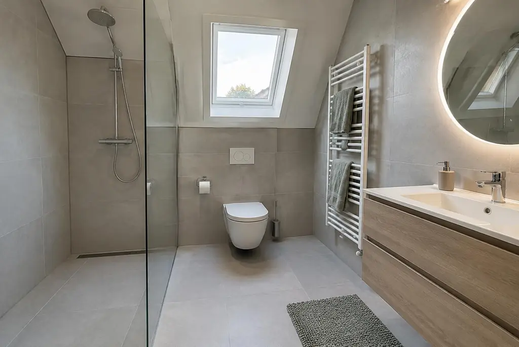Lekdetectie Leiden – droge badkamer met inloopdouche na herstel