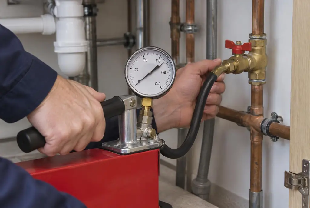 Lekdetectie Leiden – druktest op een waterleiding met een manometer