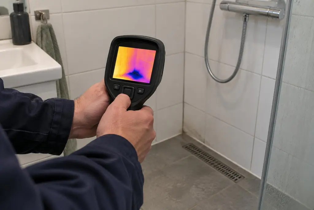 Lekdetectie Leiden – lekdetectiespecialist met warmtebeeldcamera in een badkamer